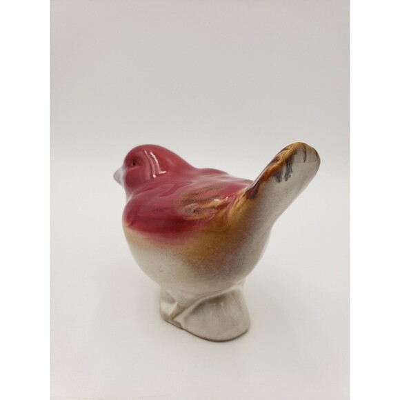 Vintage Ceramic Bird Figurine Red & Off White Or Light Beige 4" Unmarked - Picture 3 of 10